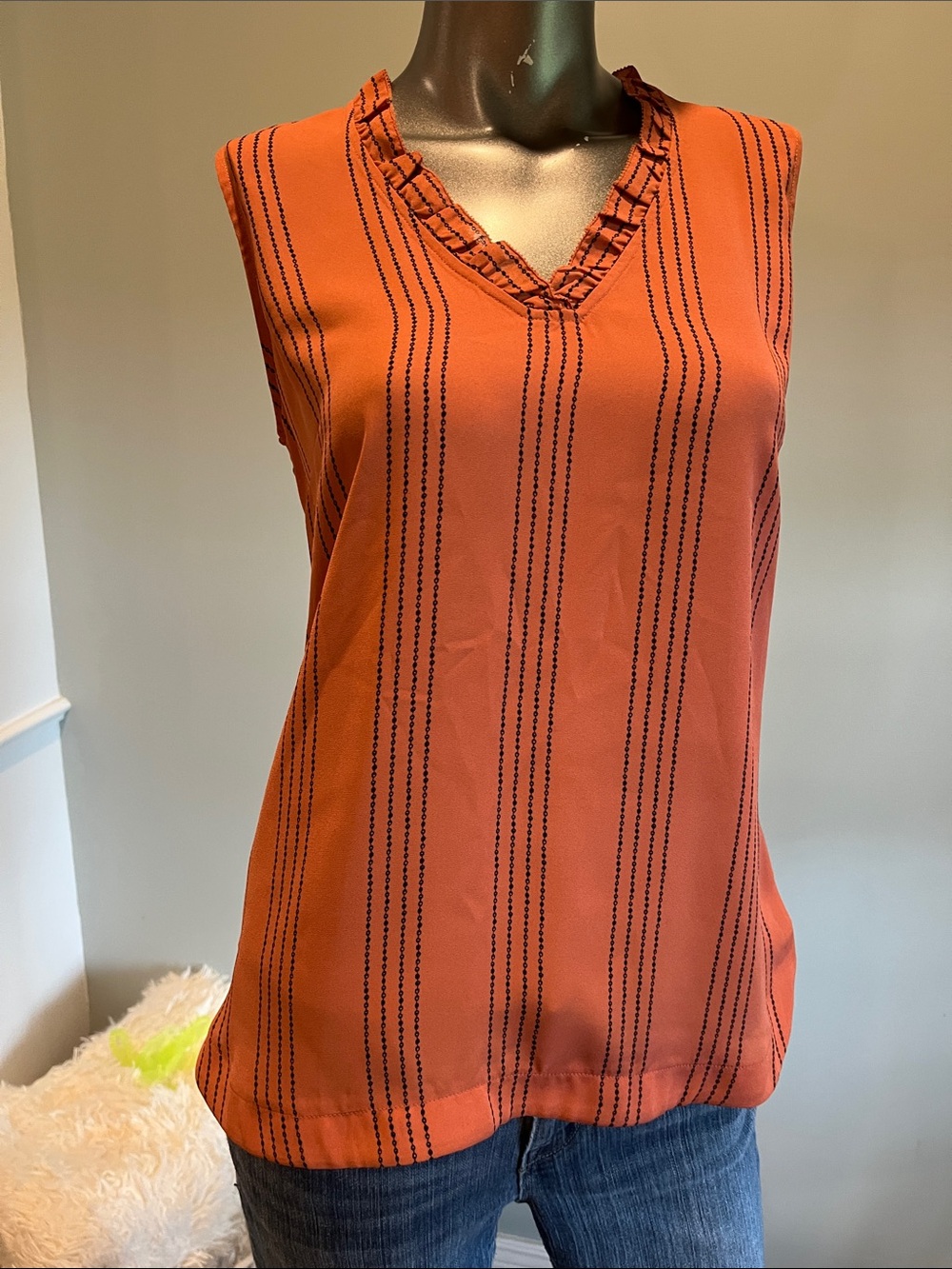 Ann Taylor Factory Rust Orange Sleeveless V-Neck Striped Top